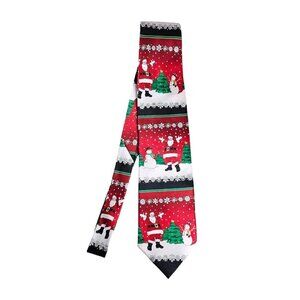 Holidays Festive Christmas Santa And Snowman Silk Necktie